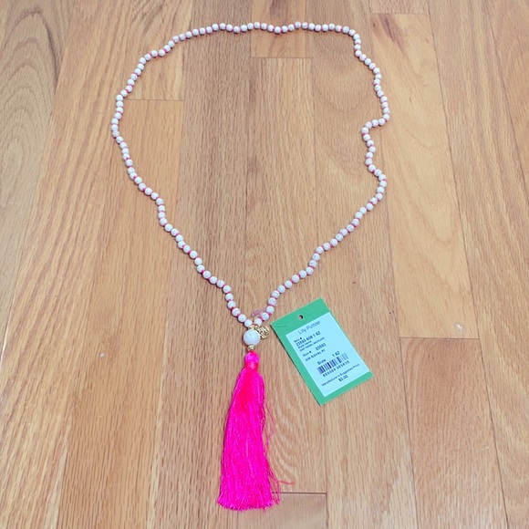 NWT Lilly Pulitzer White & Pink Tassel Necklace